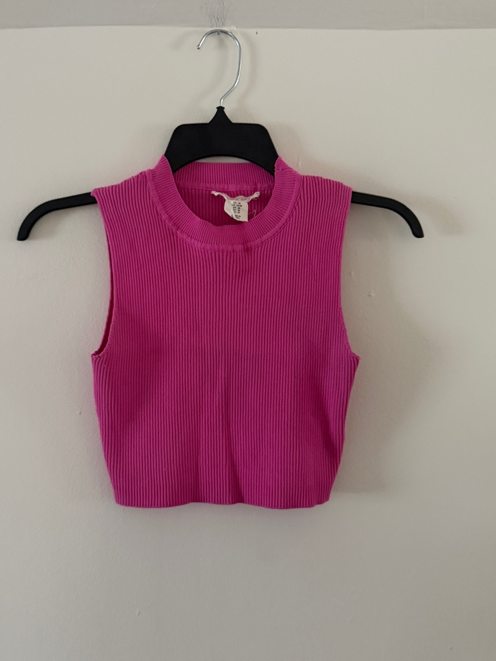 Ribbed Crop Tank Top in Bright Pink